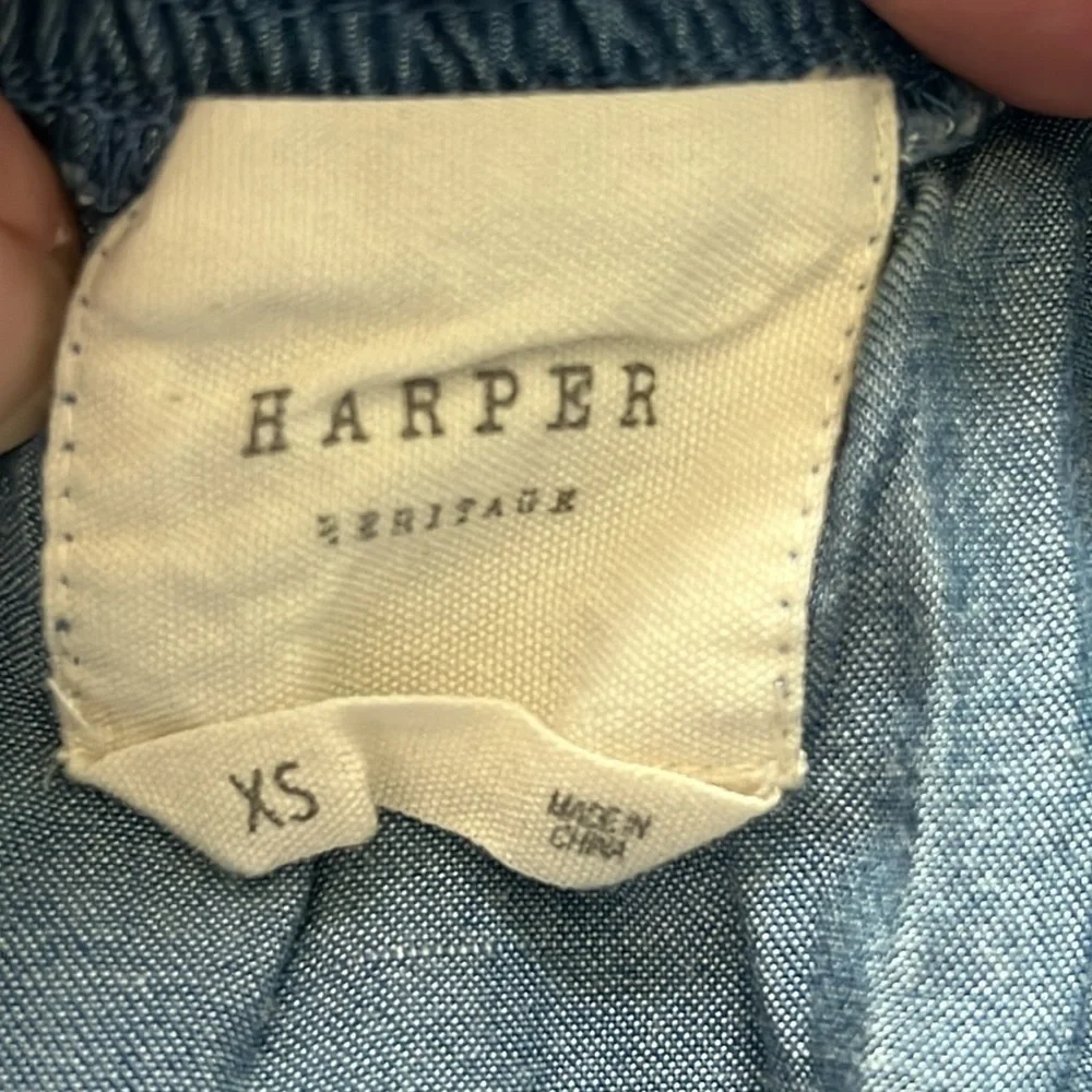 Harper Heritage Spaghetti Strap Ruffle Top Cropped Wide Leg Denim Romper